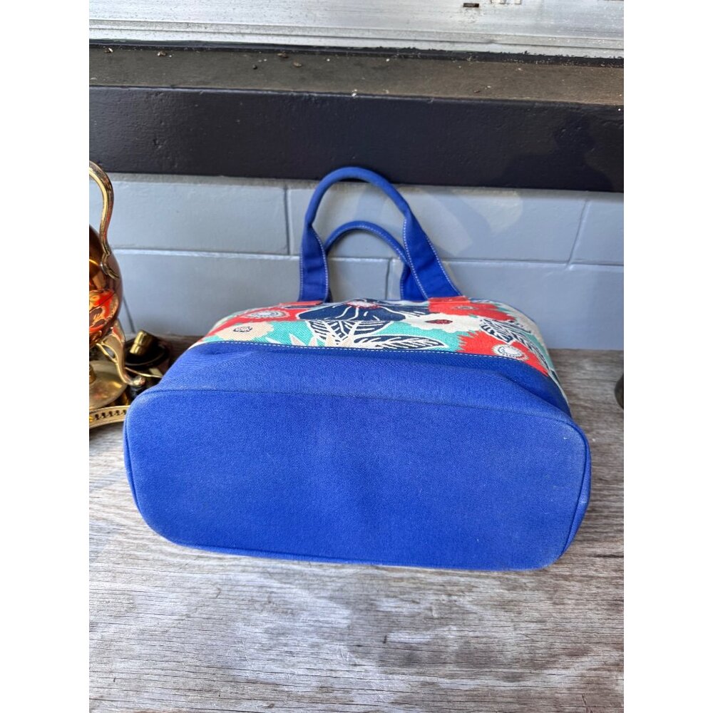 Spartina 449 Daufuskie Island Floral Canvas Tote Bag Blue Bottom Turquoise - Picture 3 of 5